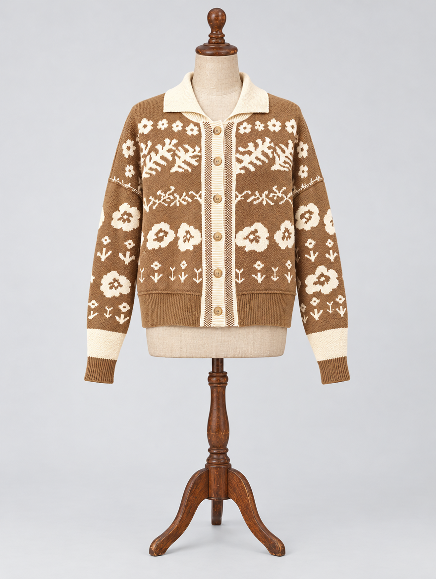 Women's buttoned knitted sweater in khaki on a mannequin