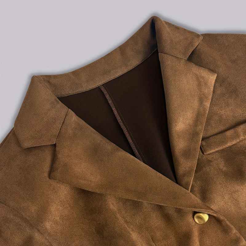 Women's Camel Brown Long Sleeve Button-Front Blazer Suit Coat