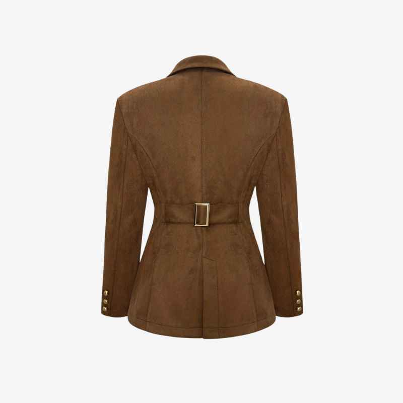 Women's Camel Brown Long Sleeve Button-Front Blazer Suit Coat