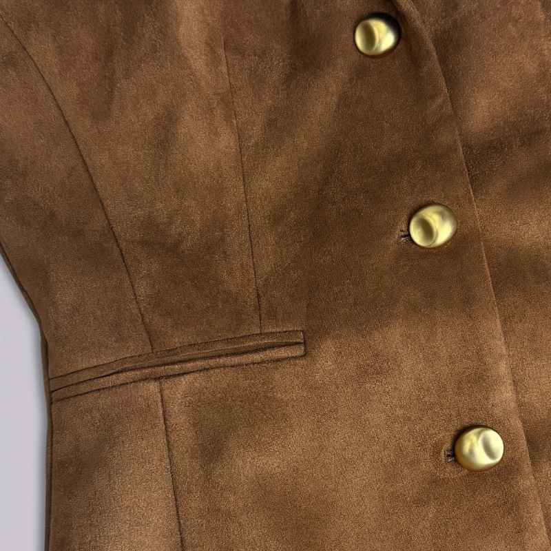 Women's Camel Brown Long Sleeve Button-Front Blazer Suit Coat