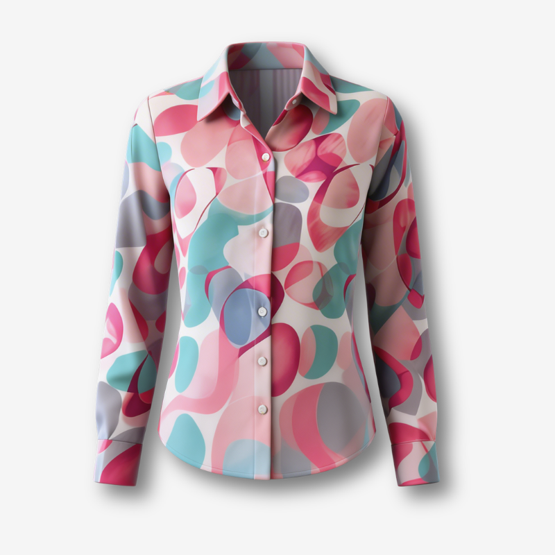 Women's Geometric Print Shirt – Long Sleeve Relaxed Fit Blouse