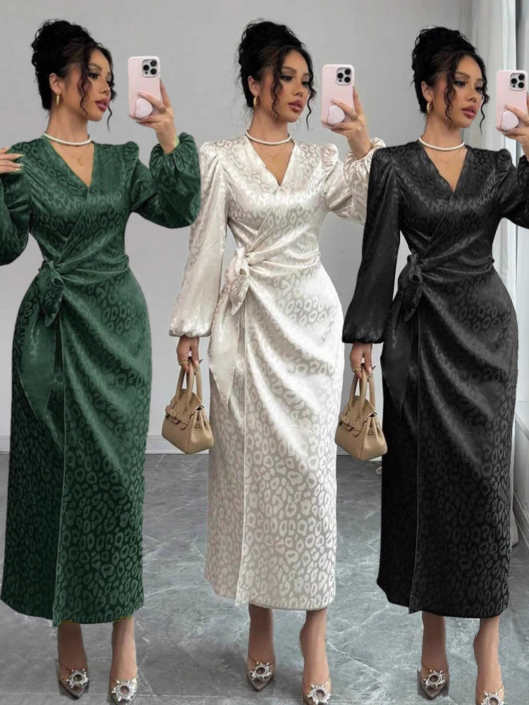 Long sleeve leopard print satin maxi dress, additional view