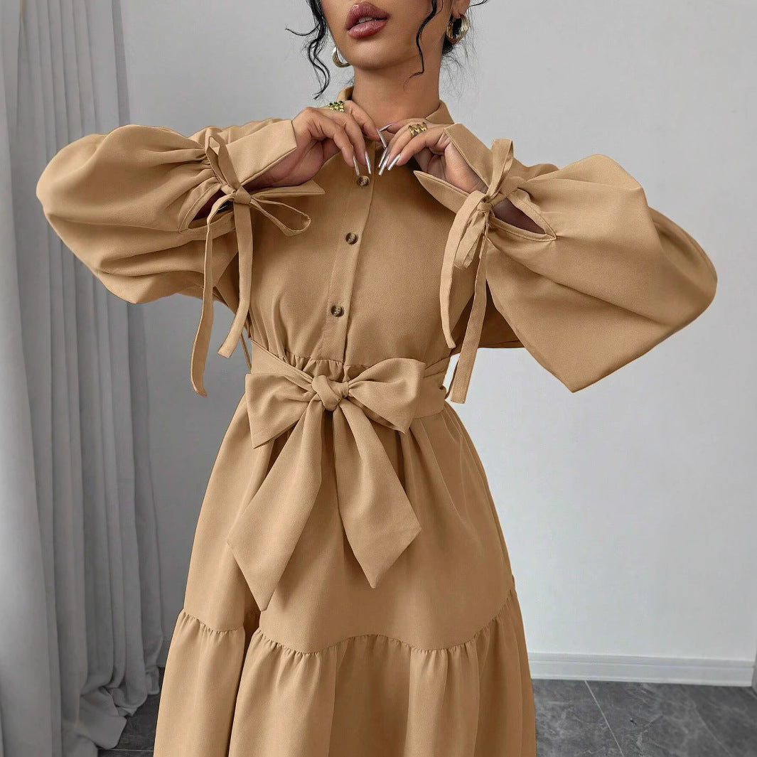 Women's long floor-length maxi dress, front view